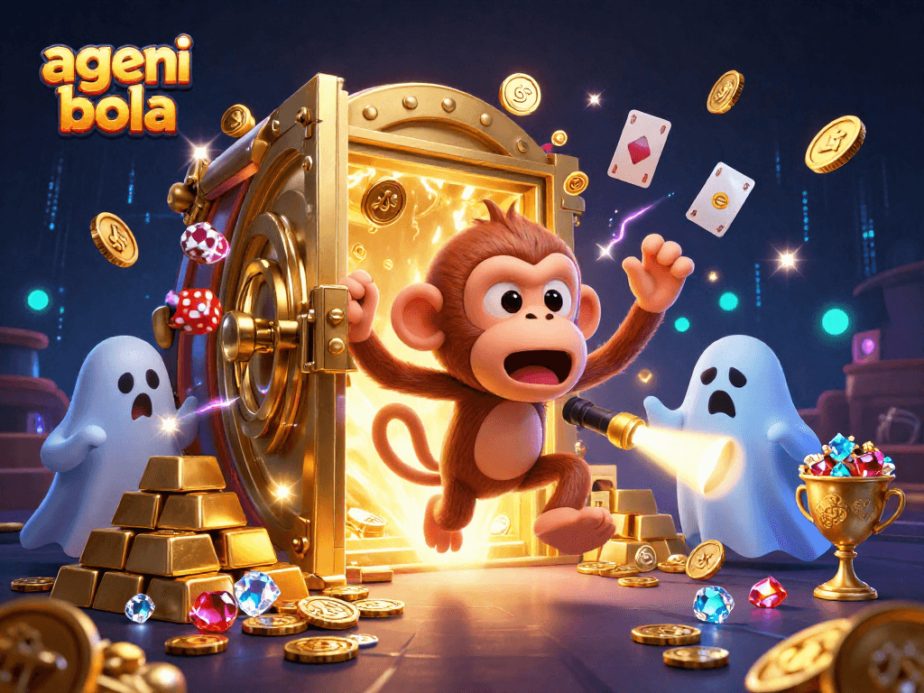Experience the excitement of agen judi bola at a vibrant haunted casino with treasures and mischievous characters.