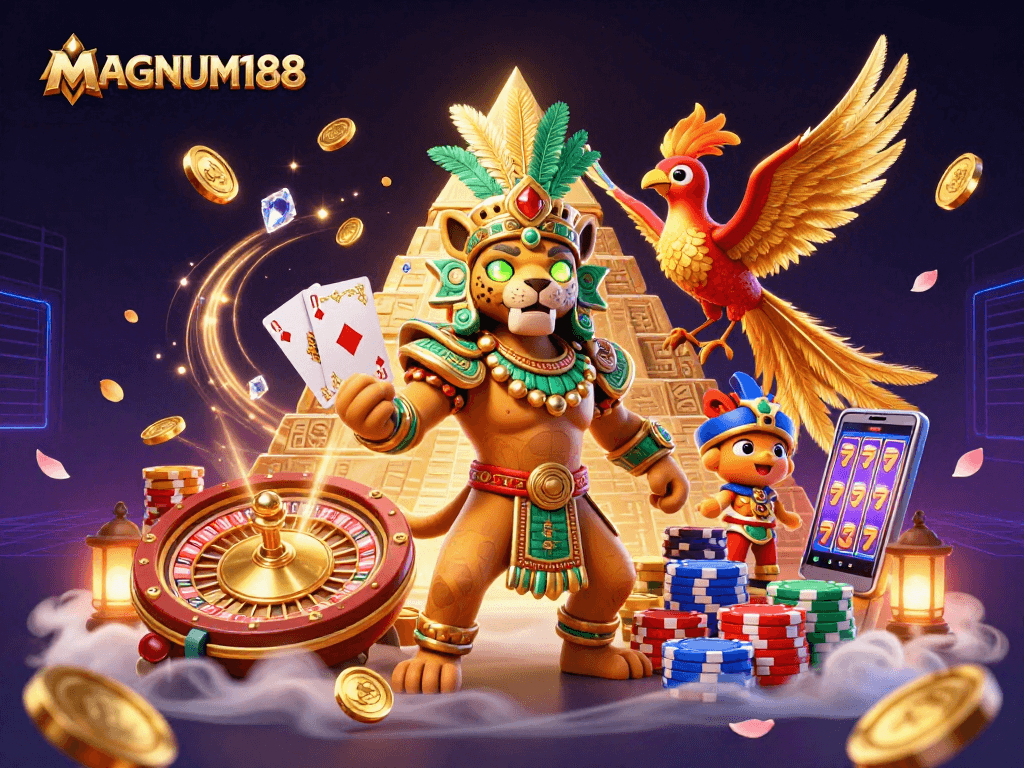 Experience the excitement of MAGNUM188 with immersive slot gameplay and vibrant casino elements.