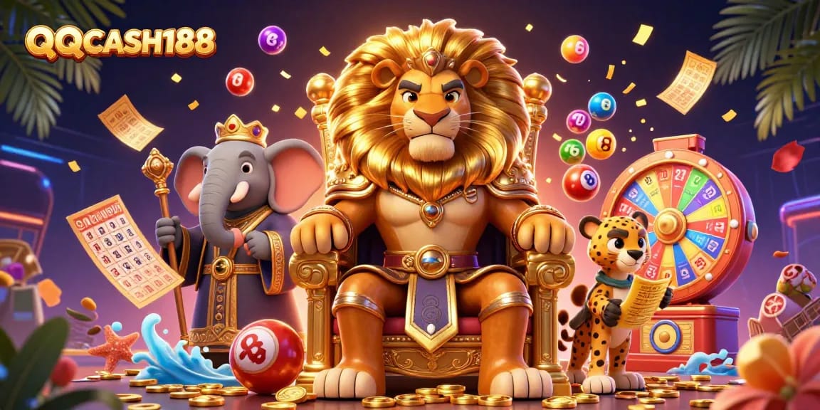 Experience thrilling gaming with QQCASH188's vibrant 3D casino scene of action and luck.