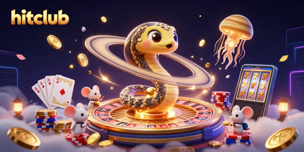 Experience the excitement of hitclub with exhilarating casino games in a vibrant 3D cosmic scene.