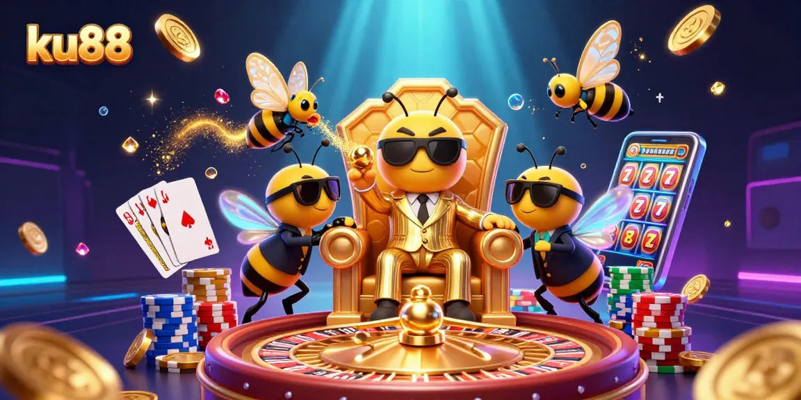 Engage in exciting games at ku88 casino featuring a 3D bumblebee mob boss and dynamic casino elements.