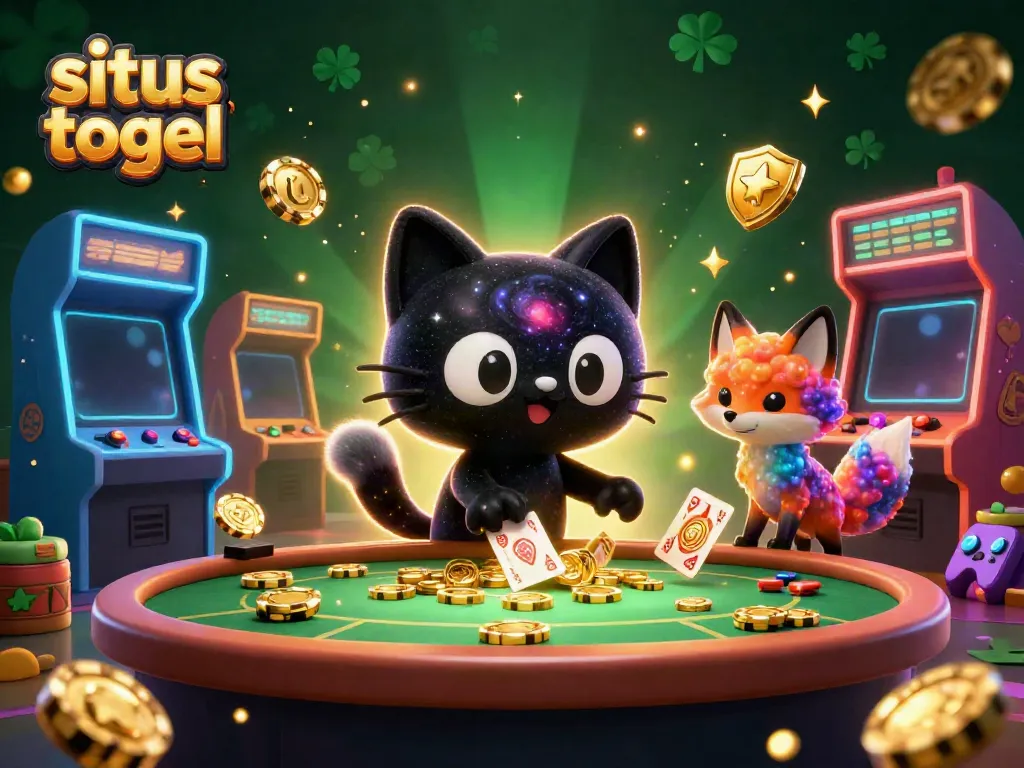 Situs togel illustration showcasing a cosmic casino scene with vibrant characters and gaming elements.