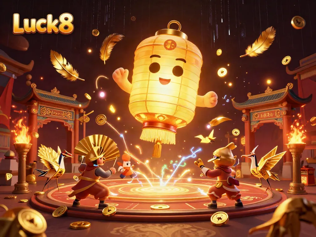 Experience the thrill of Luck8 with vibrant casino elements, glowing lanterns, and dynamic characters.