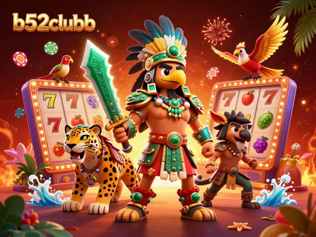 Engage with b52clubb in a vibrant 3D casino illustration featuring thrilling slot elements.