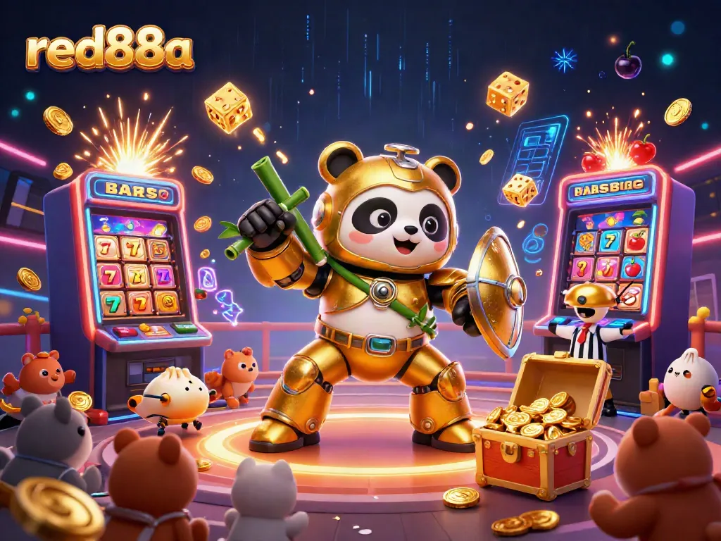 Spin jackpots with red88a in an exhilarating 3D illustration showcasing vibrant casino game elements.