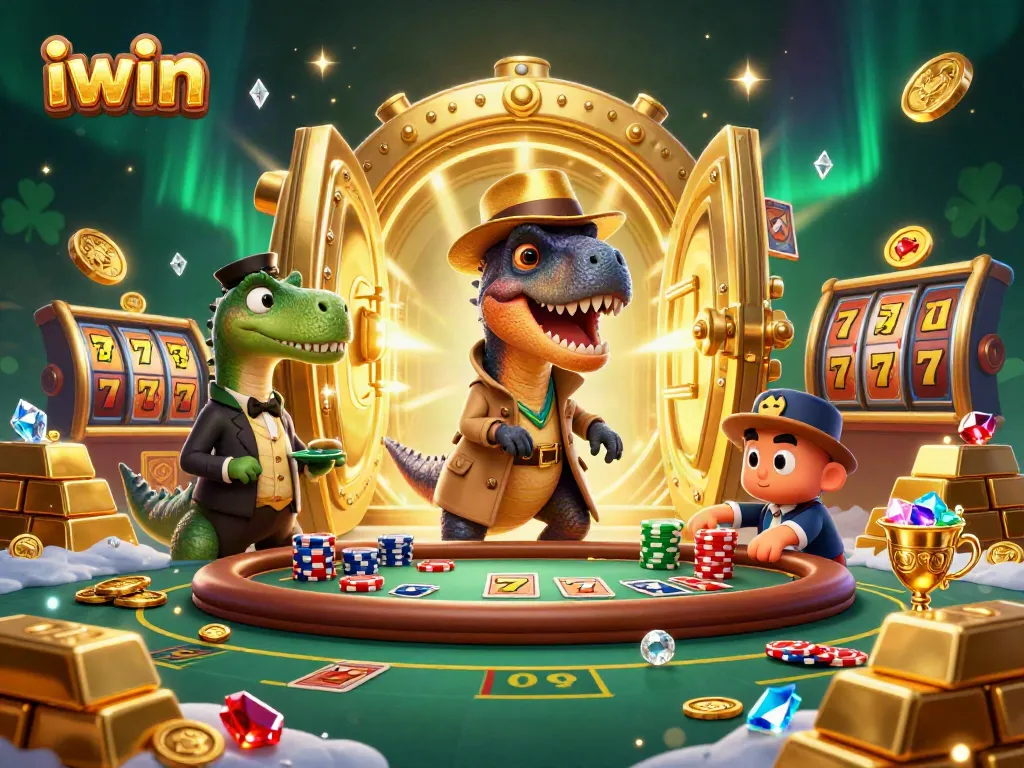 Experience the excitement of iwin casino with a velociraptor card counter at a blackjack table.