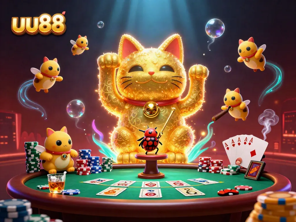 Experience the excitement of uu88 with a captivating lucky cat scene at the casino.
