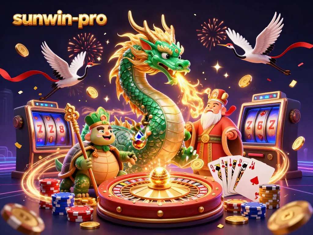 Experience thrilling gameplay with sunwin-pro's vibrant casino scene featuring a dragon and lucky symbols