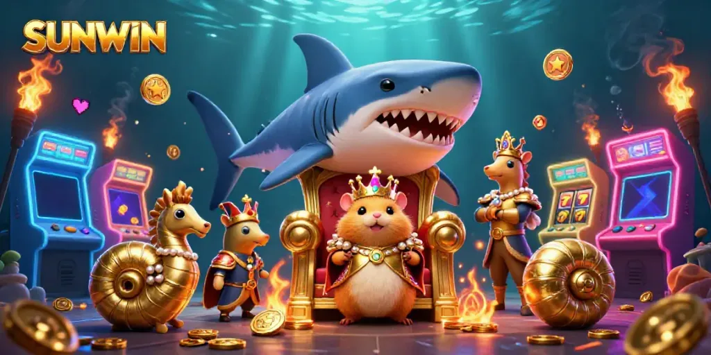 Experience thrilling gameplay with SUNWIN featuring a golden hamster king surrounded by casino elements.