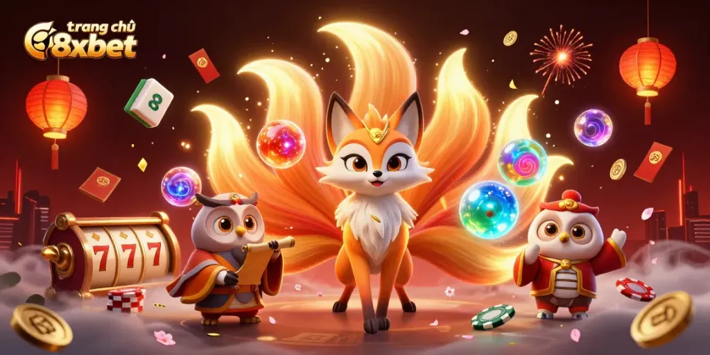Experience the vibrant energy of trang chủ 8xbet with colorful gaming elements and 3D characters in a lively casino setting.