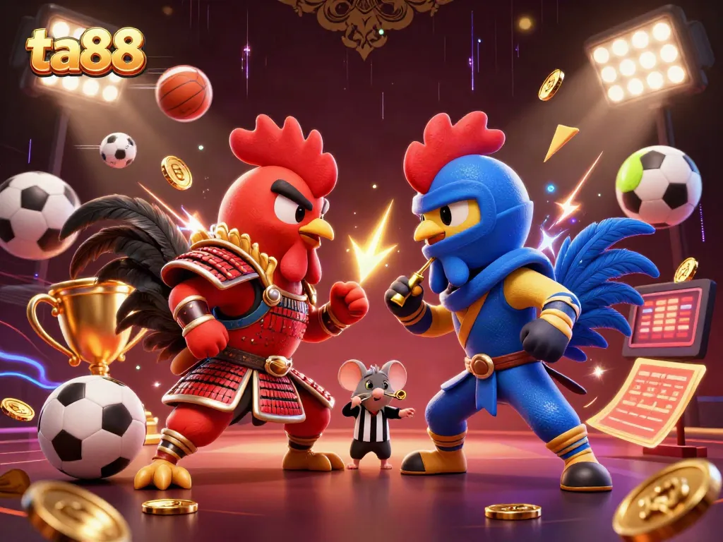 Engage in thrilling action with ta88 as roosters in battle symbolize exciting online gambling.