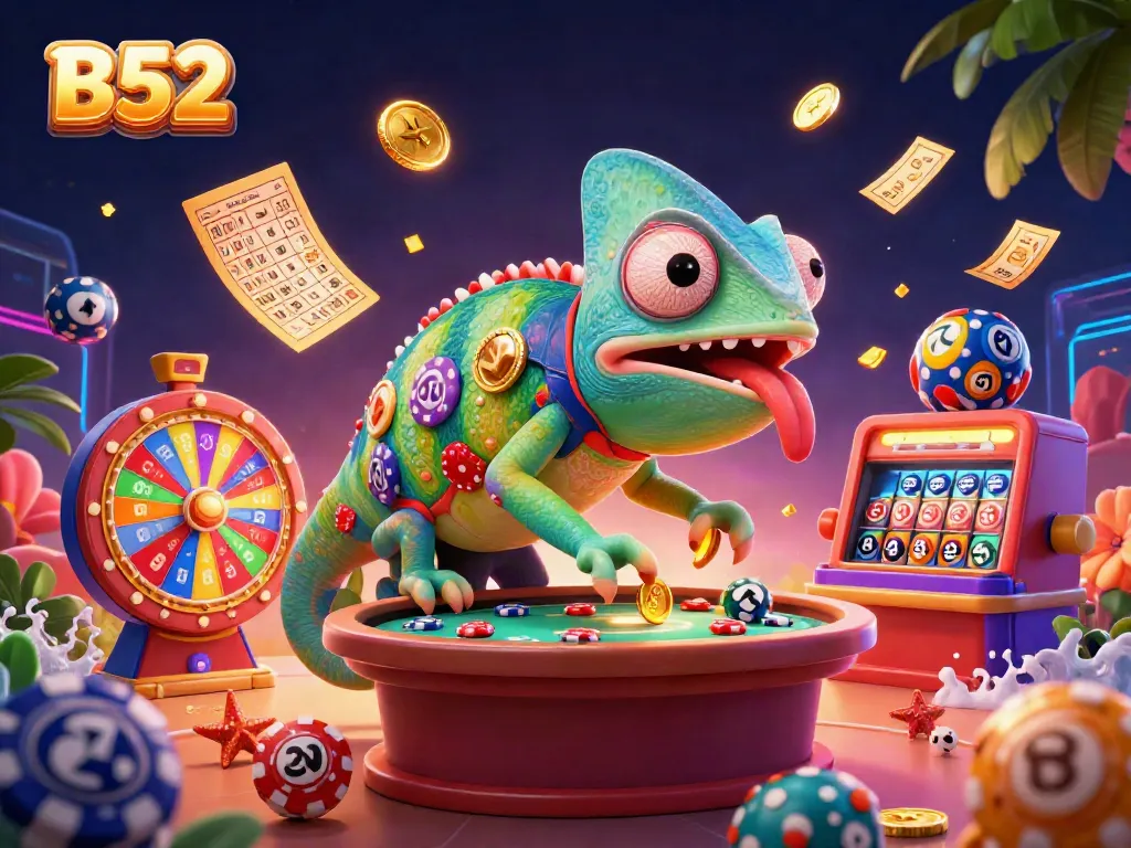 Engage with B52 as the colorful chameleon casino owner captivates players with dynamic lottery and casino elements.