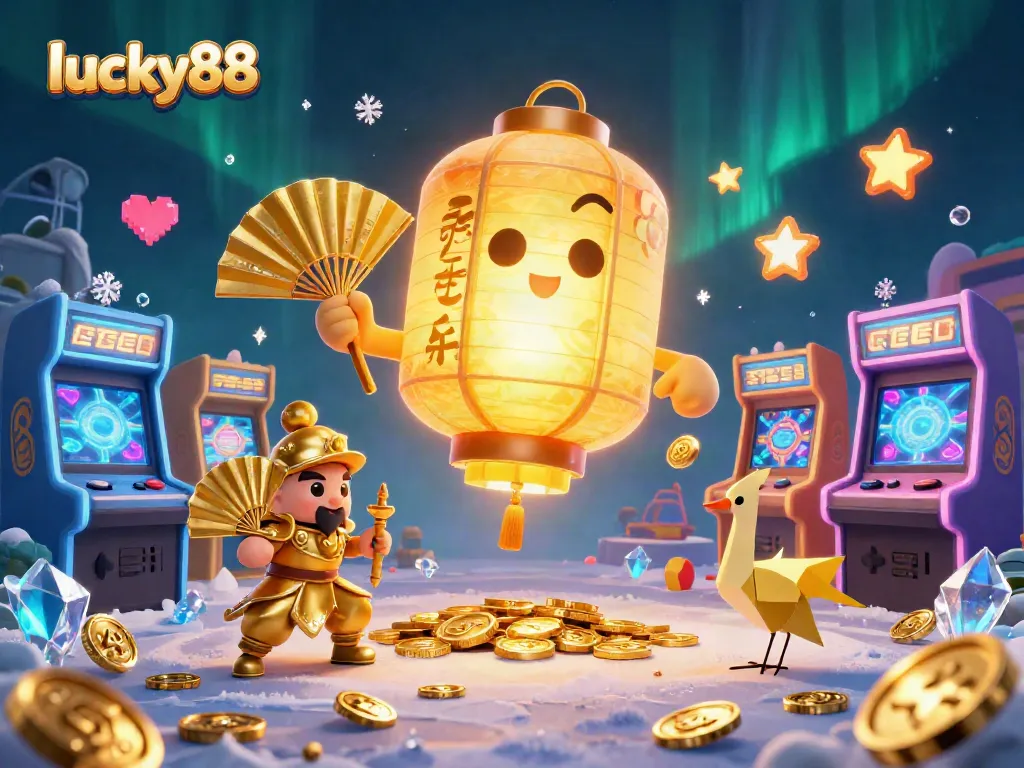 Experience the excitement of lucky88 with a vibrant casino scene featuring golden lantern spirits and gaming elements.