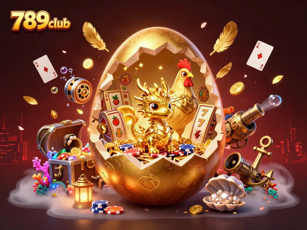 Experience the thrill of 789club with this vibrant 3D dragon and golden egg illustration in a dynamic casino setting.