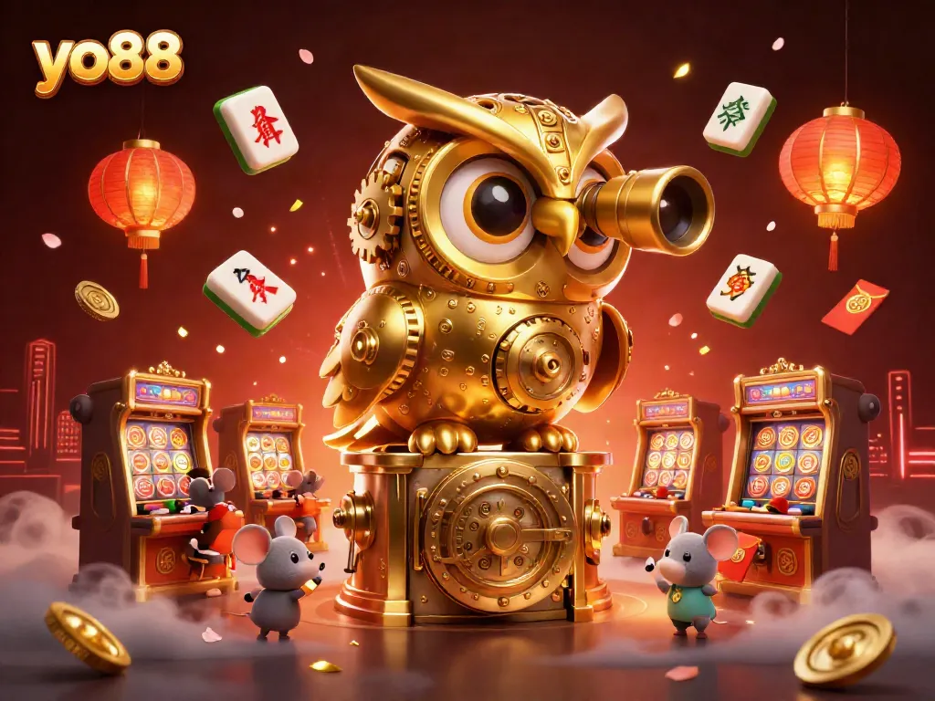 Experience the thrill at yo88 with a festive casino illustration showcasing vibrant games and elements.
