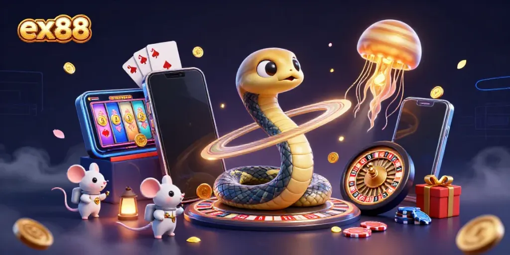 Experience excitement at ex88 with a 3D Saturn ring snake roulette, astronaut mice betting, and cosmic dealer.