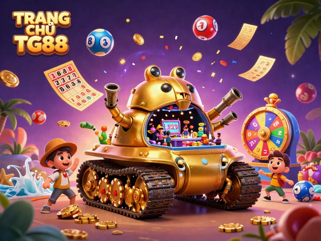 Engage in exciting gaming action at TRANG CHỦ TG88, featuring a colorful casino scene.