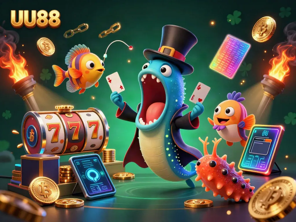 Experience thrilling card tricks and gaming magic with UU88's dynamic underwater casino scene.