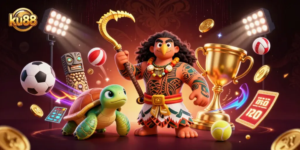 Bet on ku88 with an engaging scene featuring dynamic gambling elements and vivid colors.