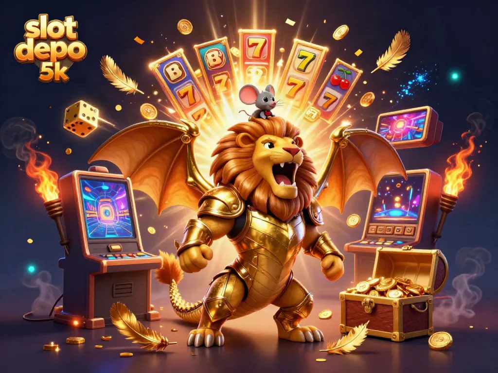 Experience thrilling gameplay with slot depo 5k, featuring a golden chimera and magical jackpot elements.