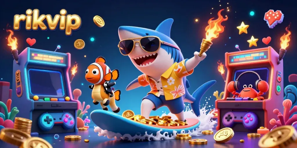 Experience strategic gambling action with rikvip in a vibrant 3D casino illustration featuring dynamic characters.