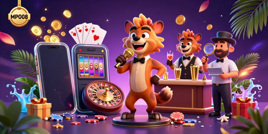 MPO08 hyenas perform at a vibrant casino club, encapsulating fun and excitement.