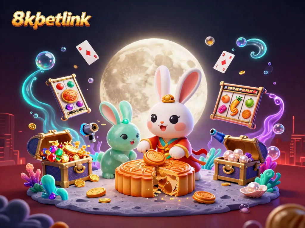 Experience the thrill of gaming with 8xbetlink as the moon rabbit reveals poker chips.