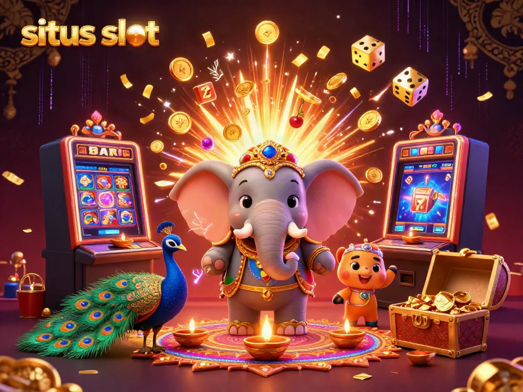 Play slots at situs slot with vibrant 3D elephants, jackpots, and casino excitement.