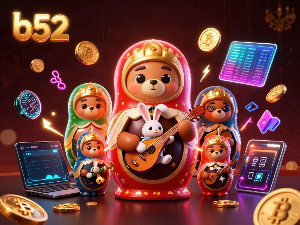 Engage with b52 as you play exciting casino games with vibrant 3D characters and glowing elements.