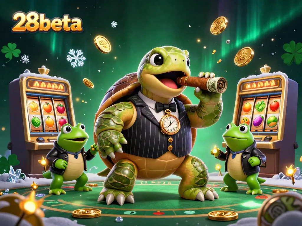 Experience thrilling wins at 28beta with our vibrant 3D casino scene featuring a snapping turtle mobster.
