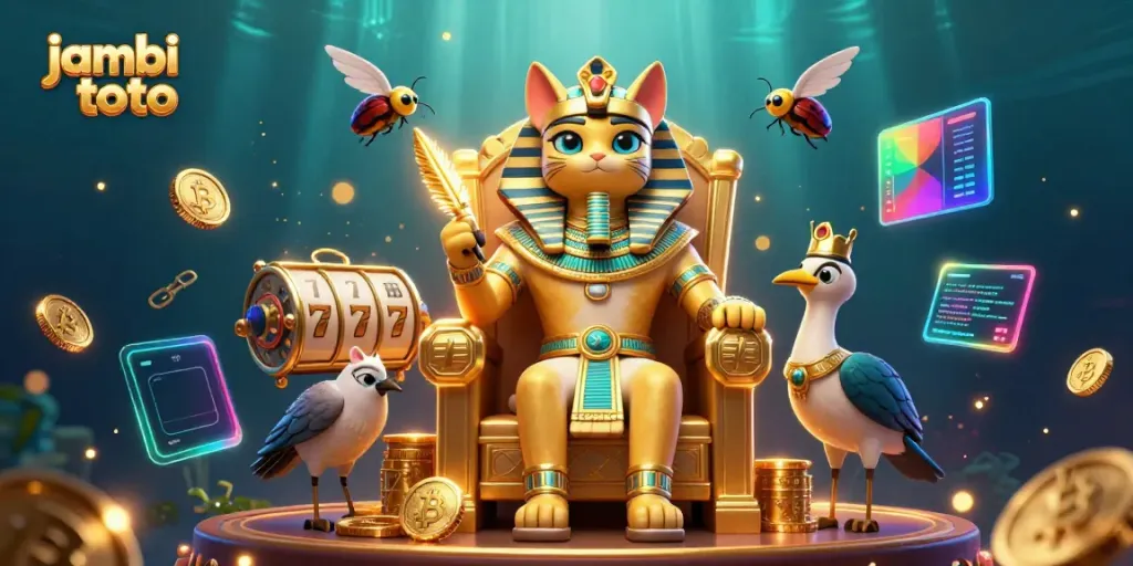 Experience the exciting world of jambi toto with rich gambling-themed visuals featuring slot games and collectible elements.
