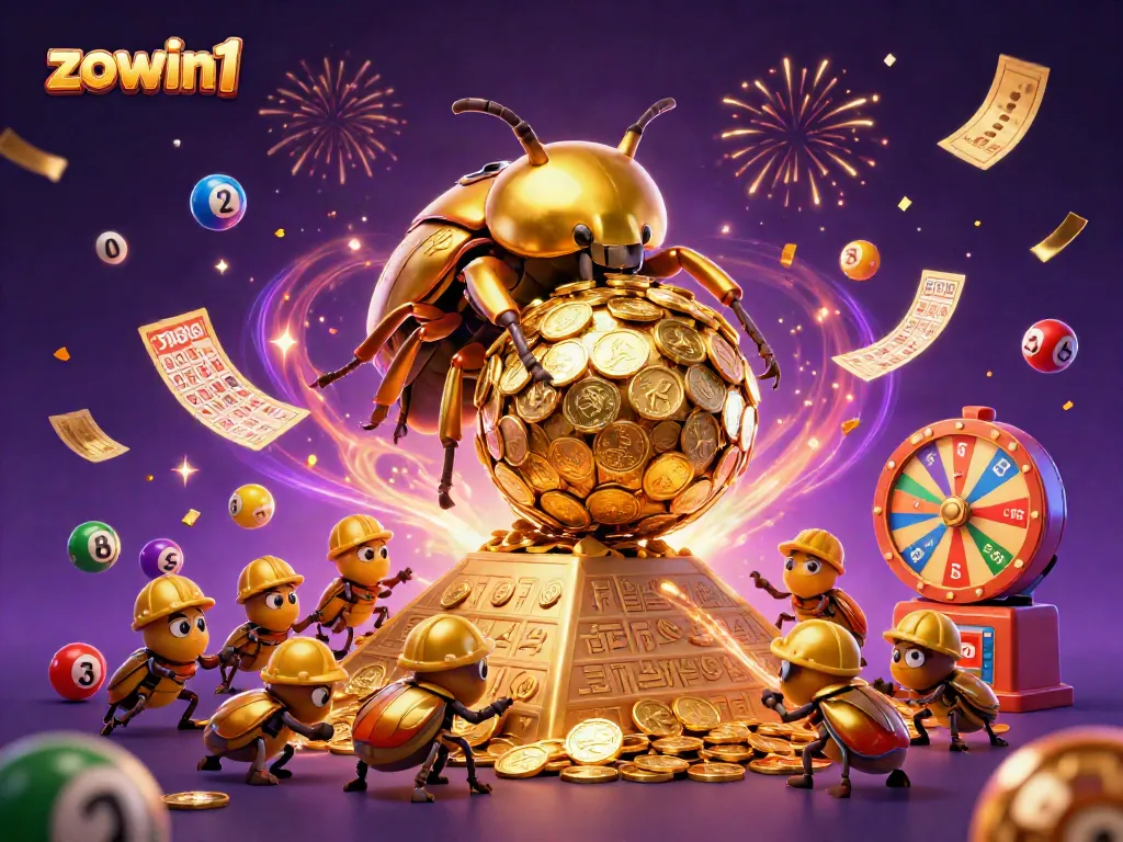 Join the excitement with zowin1 as golden beetles roll coins under a starry festival!