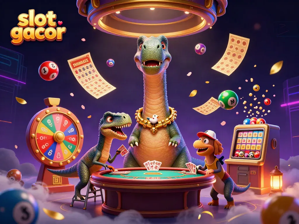 Experience the excitement of slot gacor in this vibrant 3D casino scene featuring engaging characters and lively game elements.